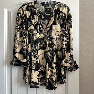 NWT Cocomo Black and Beige Floral Pleated Top XL